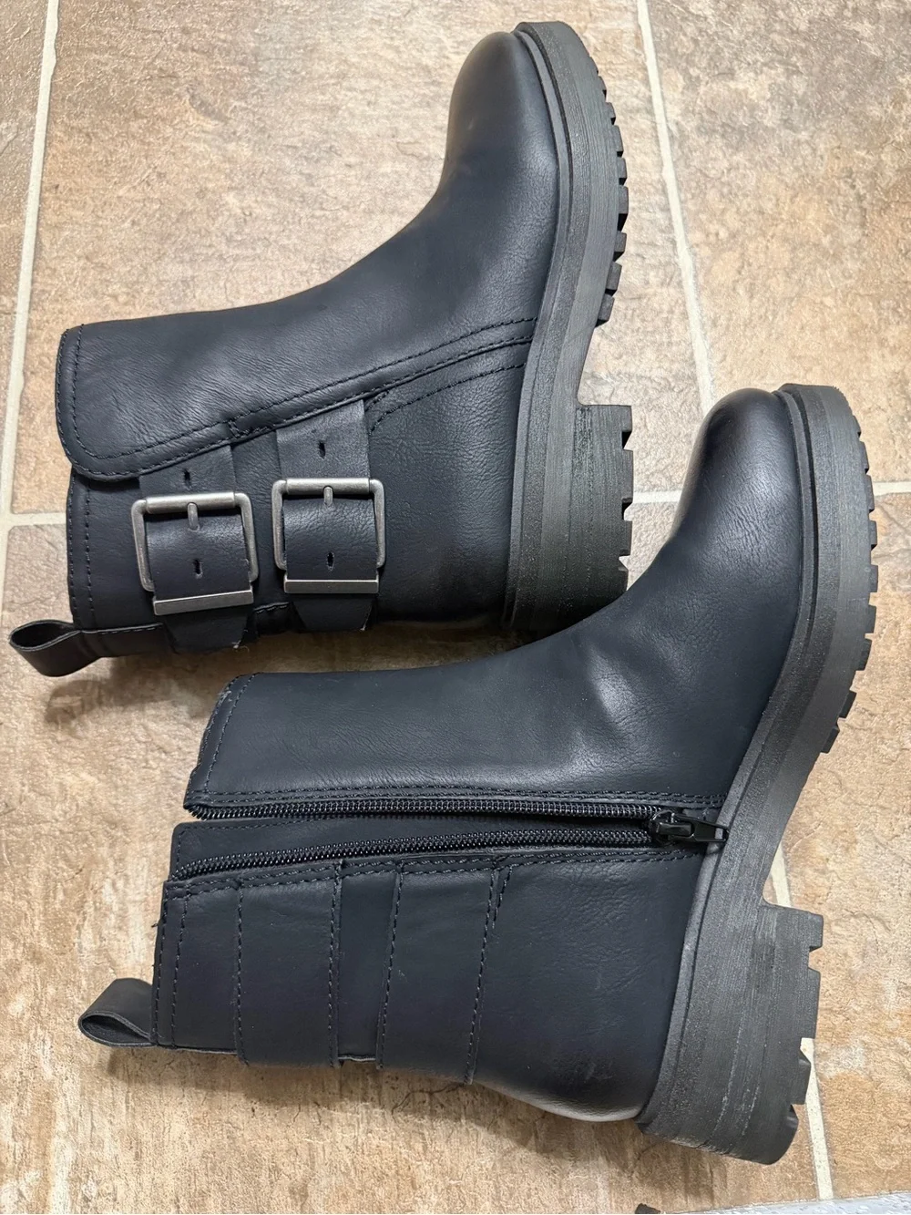 Lucky Brand Black Leather Ankle Buckle Boots Never Worn